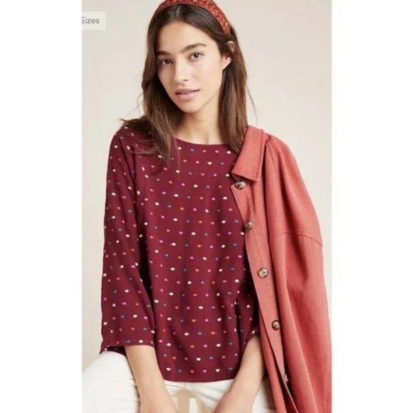 Anthropologie Tops - Maeve Dottie Polka Dot Burgundy Blouse